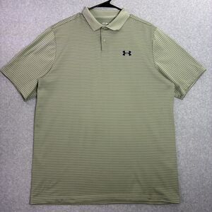 Mens Large Golf Polo Under Armour The Performance Green Stripe Loose Fit
